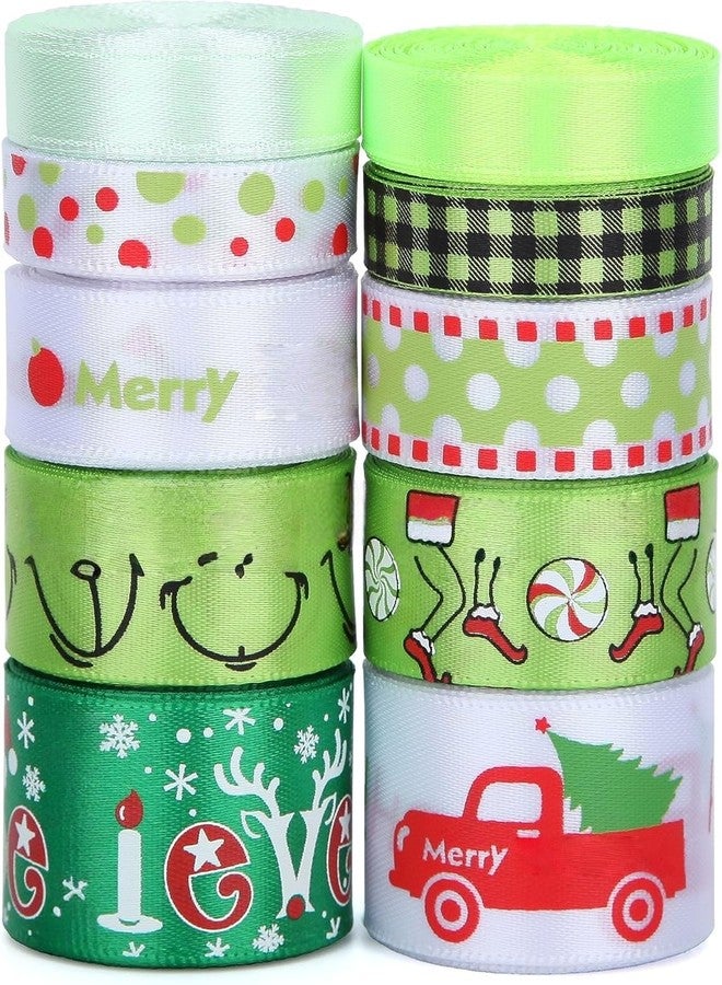 Meseey Red & Green Satin Ribbon - 10 Rolls, 50 Yards - Christmas Craft & Decorative Ribbons for Wreaths, Bows & DIY Crafts - Image 1